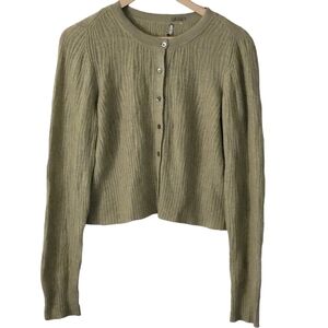 Maya Cashmere Button Front Cardigan Moss Green L